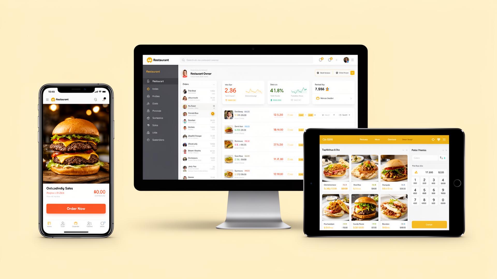 SandwichPOS mobile ordering site, owner dashboard, and tablet POS